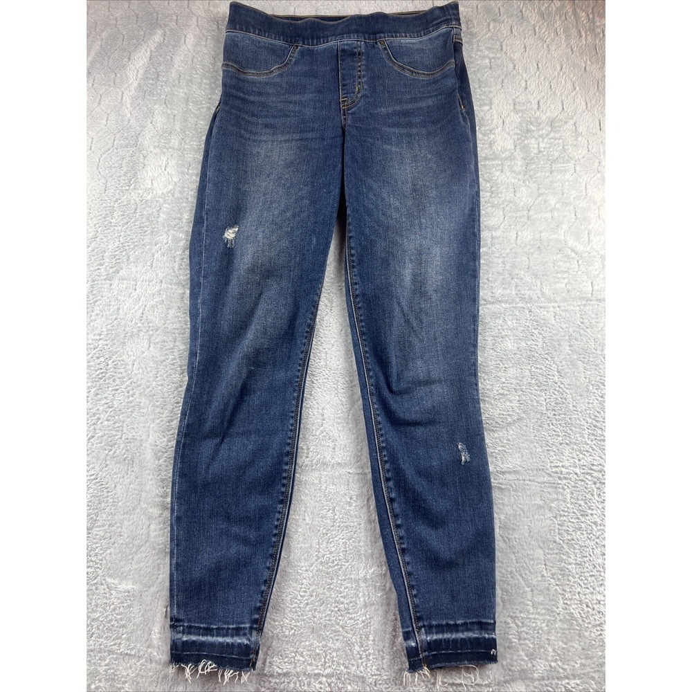 Spanx Elastic Waist Distressed Denim Blue Jeans Women's Size Small Minimalist